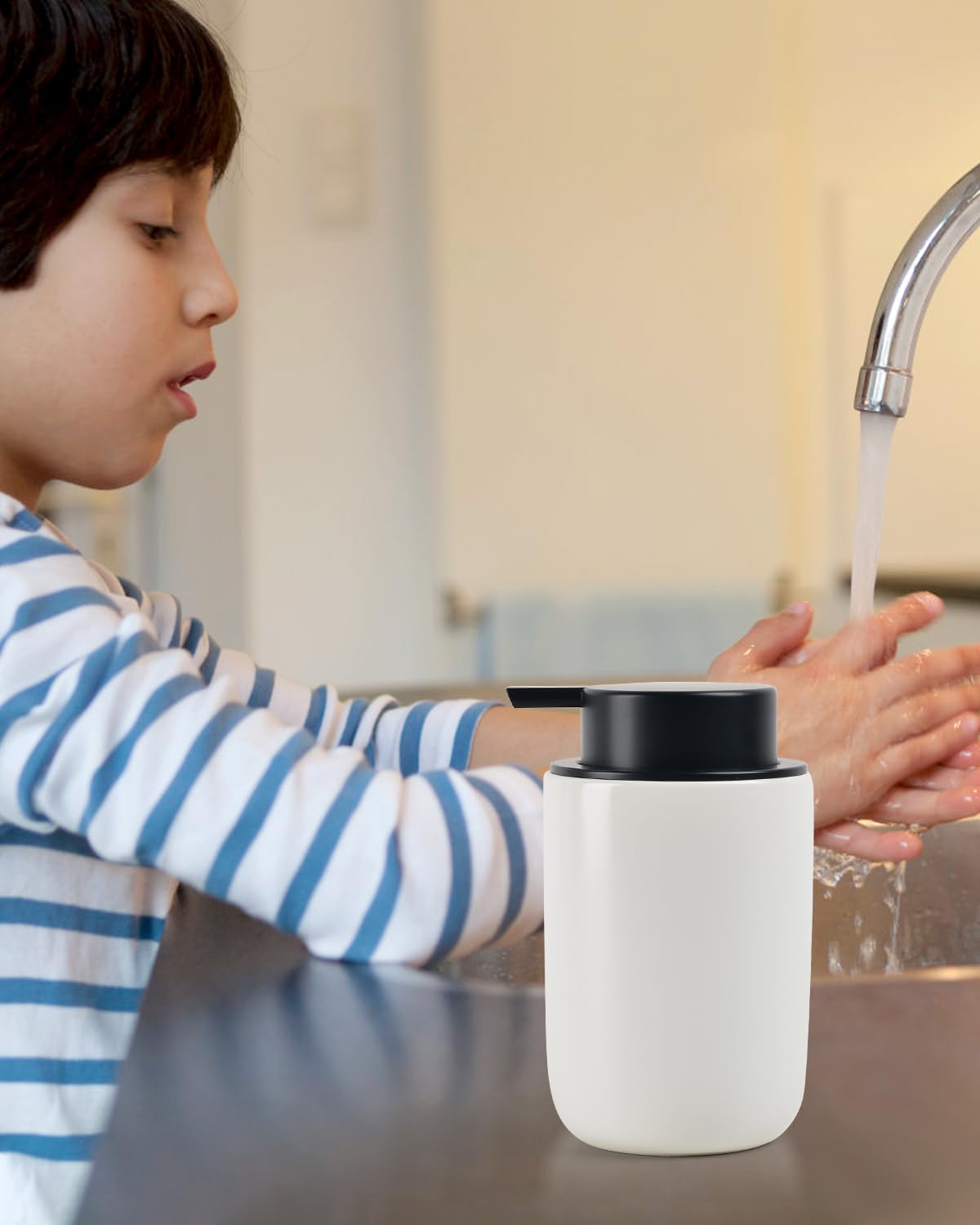 Bosilunlife Foaming Soap Dispenser - Ceramic White Soap Dispenser Bathroom Small Foam Hand Soap Dispenser Refillable Kitchen Dis