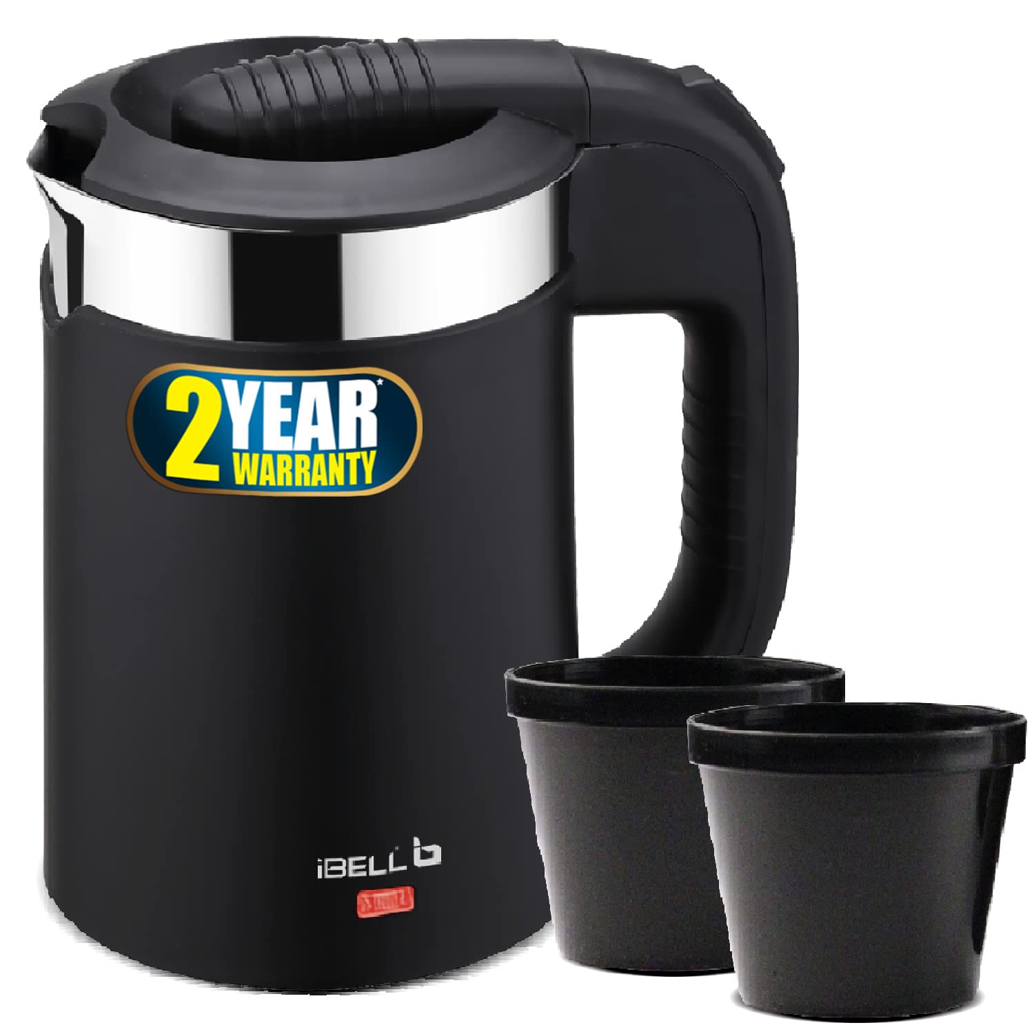 Ibell Sek105Bl Electric Kettle 500 Ml With Removable Lid,950 Watt,Auto Cut Off Function,Stainless Steel With Insulation,2 Glasse