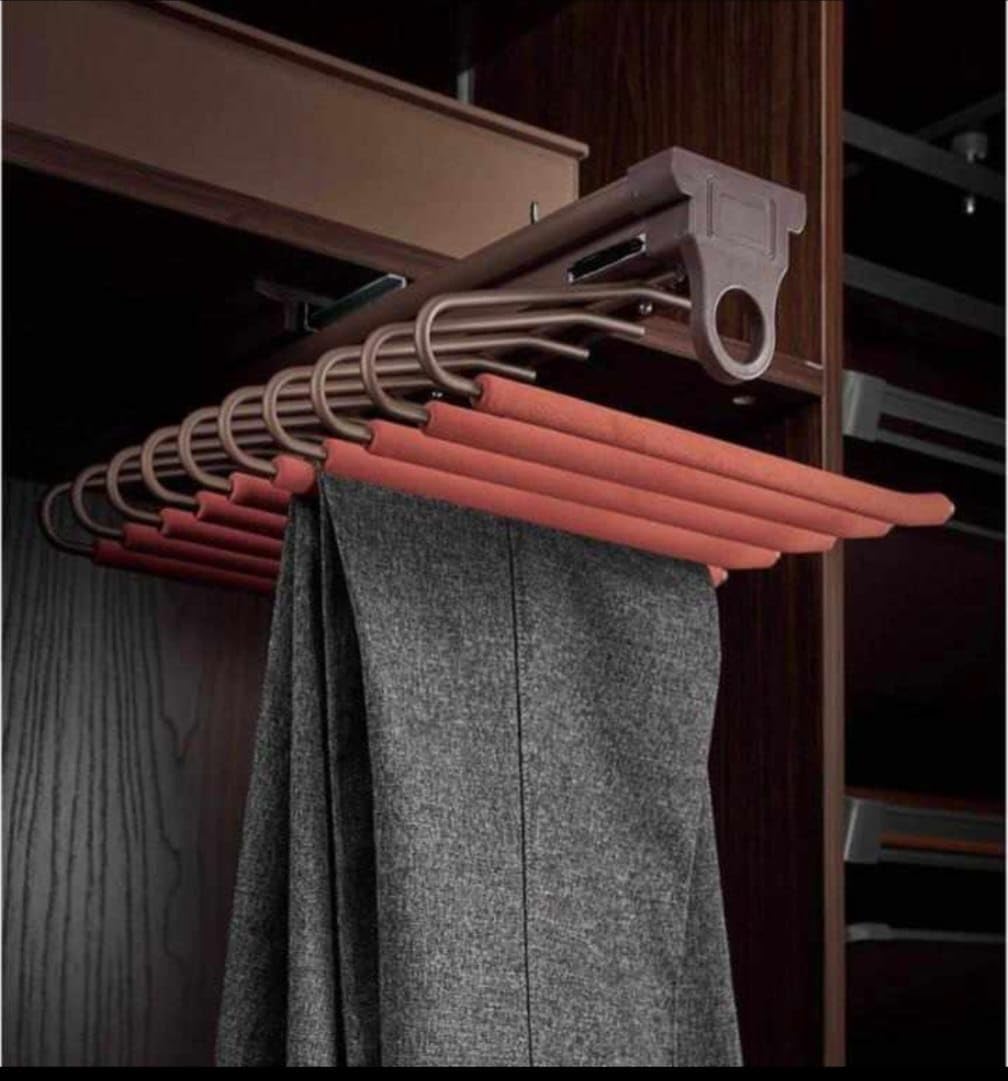 Dbr Alloy Steel Kitchen Soft Close Pull-Out Trouser/Saree Rack For Wardrobe Top-Mounted Hanging Trousers Rack (V-Shape Top Hangi
