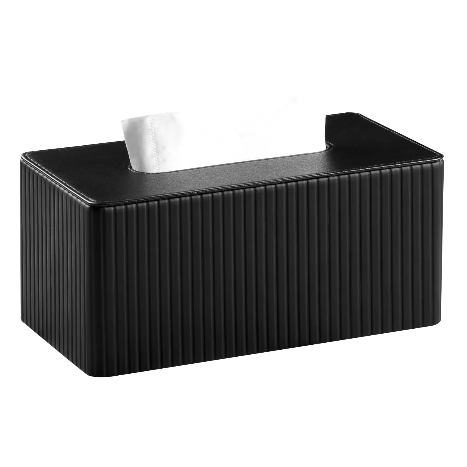 MEIBOOCH PU Leather Tissue Box Cover Rectangle Tissue Box Holder for 120-160 Count Box of Tissues (Black Stria)