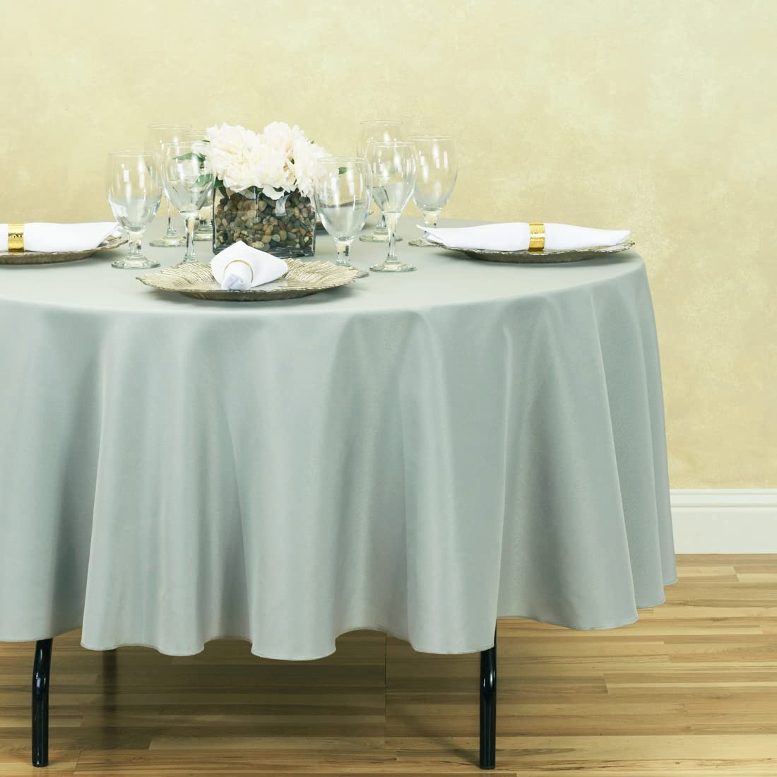 Linentablecloth 90-Inch Round Polyester Tablecloth Silver
