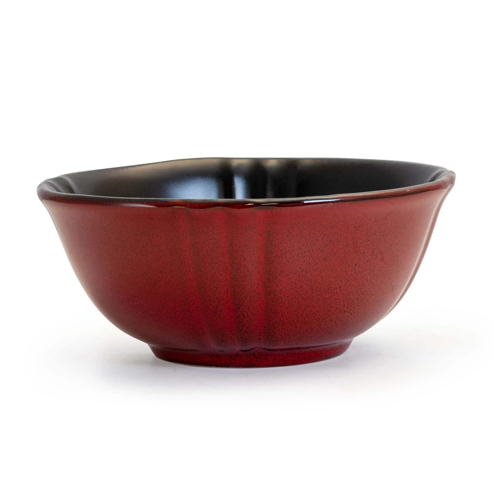 Elama Stoneware Round Oval Dinnerware Dish Set - Dark Red, 4-Piece Stoneware Dishes