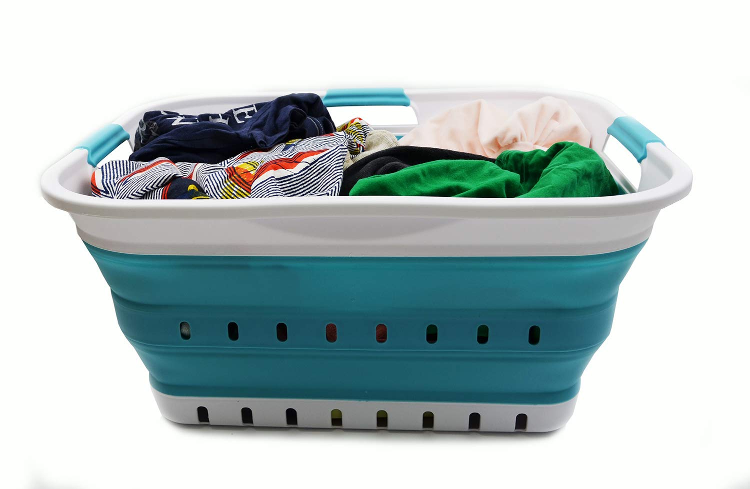 Sammart 42L Collapsible Plastic Laundry Basket - Foldable Pop Up Storage Container/Organizer - Space Saving Hamper/Basket (1, Wh