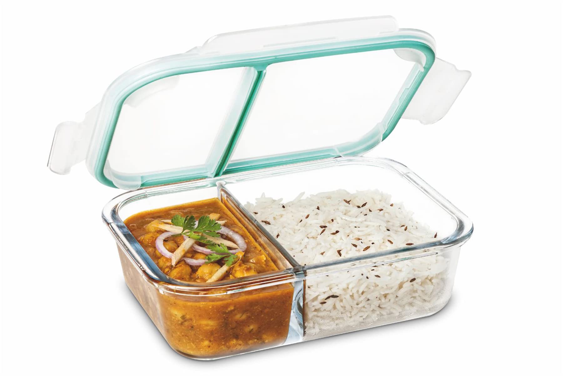 SignoraWare Slim High Microwave Safe Office Two Compartment Lunch Box Set | Borosilicate Glass | Safety Lock Airtight Tiffin Con