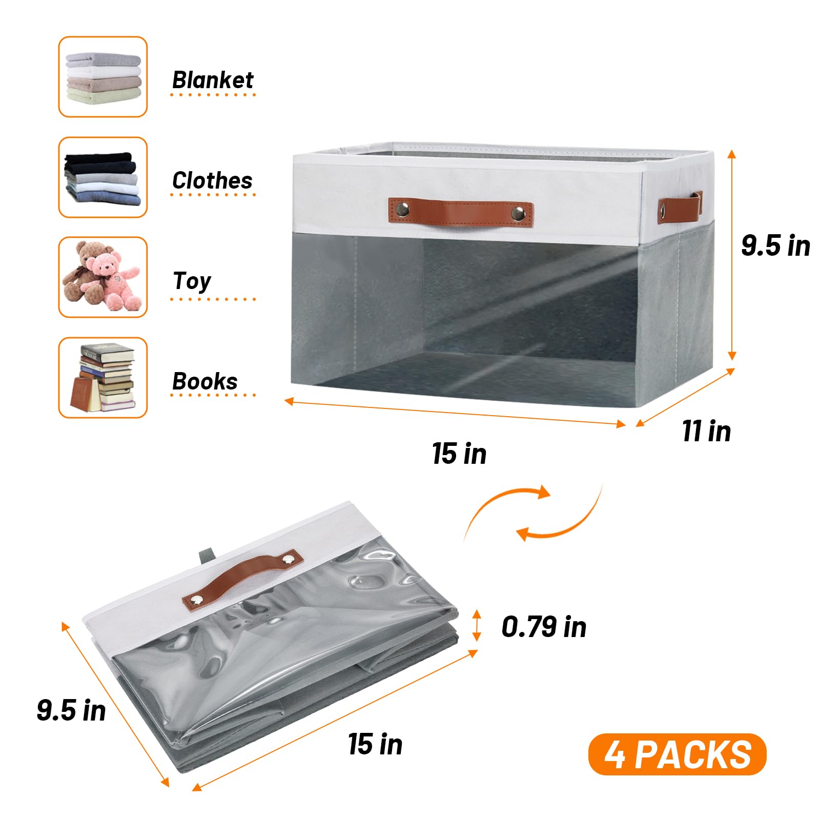 Hnzige Fabric Storage Bins For Shelves Foldable Closet Storage Bin With Clear Window, Collapsible Large Linen Organizers Bin Dec