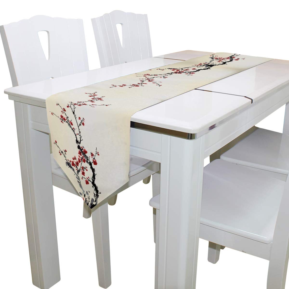 Woor Double-Sided Spring Japanese Cherry Blossom Sakura Tree Table Runner 13 X 90 Inches Long,Table Cloth Runner For Wedding Par