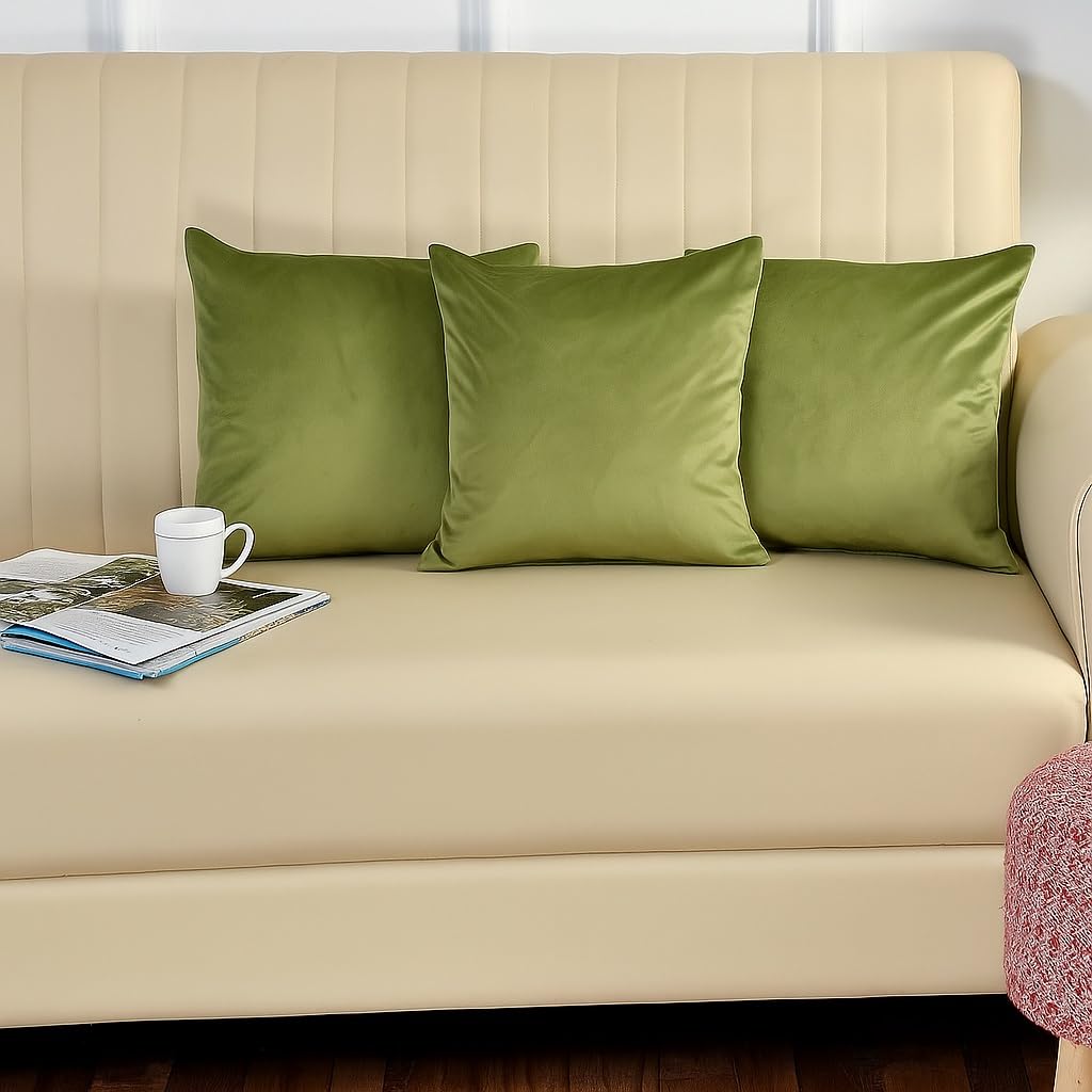 Stuffique Velvet Pillow Solid Plain 190 Tc Cushion Covers Pack Of 3 (16 X 16 Inch) Pista