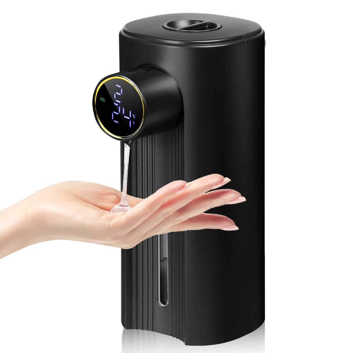Automatic Soap Dispenser Liquid Bathroom: Black Plastic Rechargeable Modern Touchless Countertop 5 Adjustable Auto Smart Electri