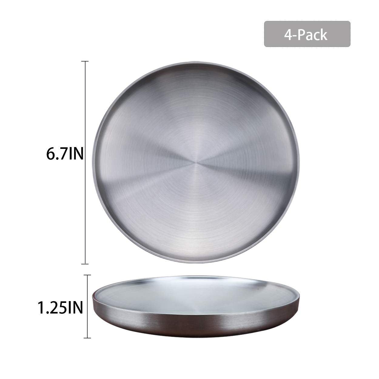 Sumerflos 304 Stainless Steel Dessert Appetizer Plates, 6.7'' Double-Layer Round Lunch Plates, Small Serving Camping Salad Plate
