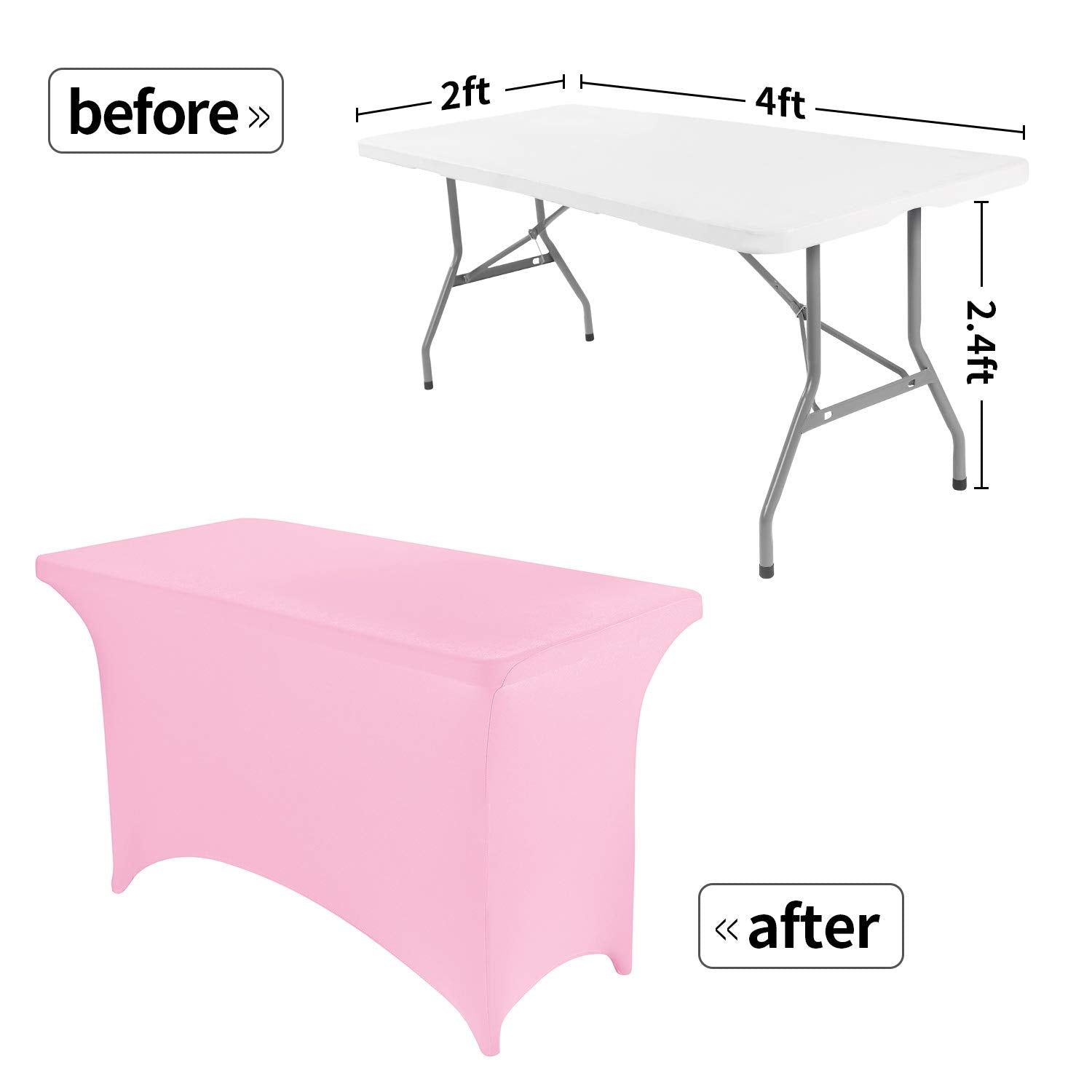 Peomeise 4Ft Spandex Table Cover Rectangular Stretch Spandex Tablecloth (Pink,4Ft)