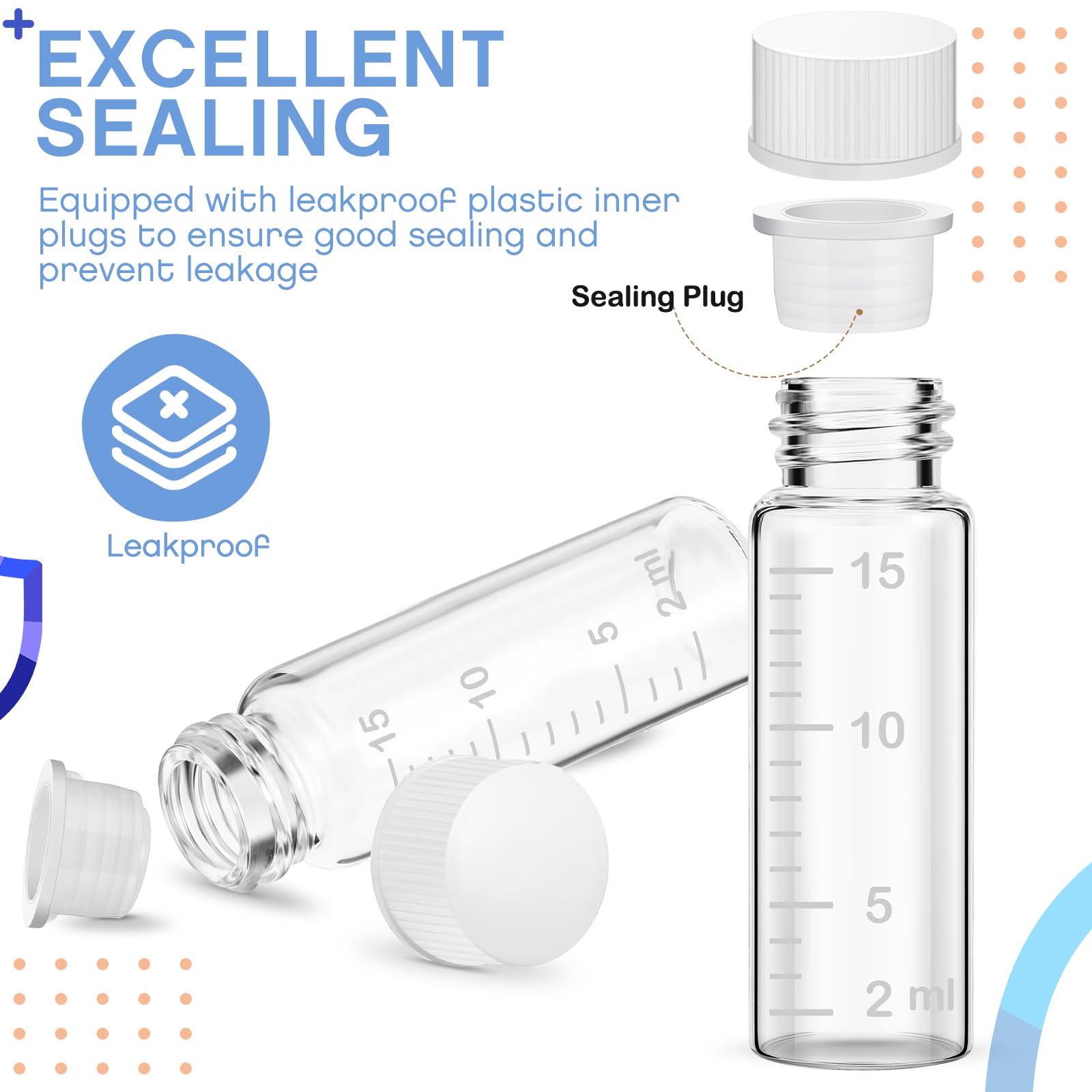 Baderke 6 Pcs Liquid Medicine Travel Container Scale Glass Bottles, Single Dose Medicine Bottles Dispenser With Leak-Proof Plug