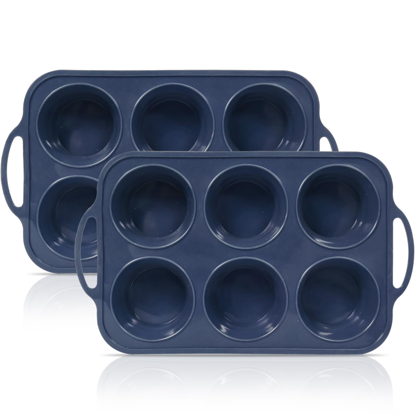Vnray 2 Pack Jumbo Silicone Muffin Pan with Metal Frame, Non Stick Silicone Cupcake Pan with Handles 6 Cup, BPA Free Silicon Muf
