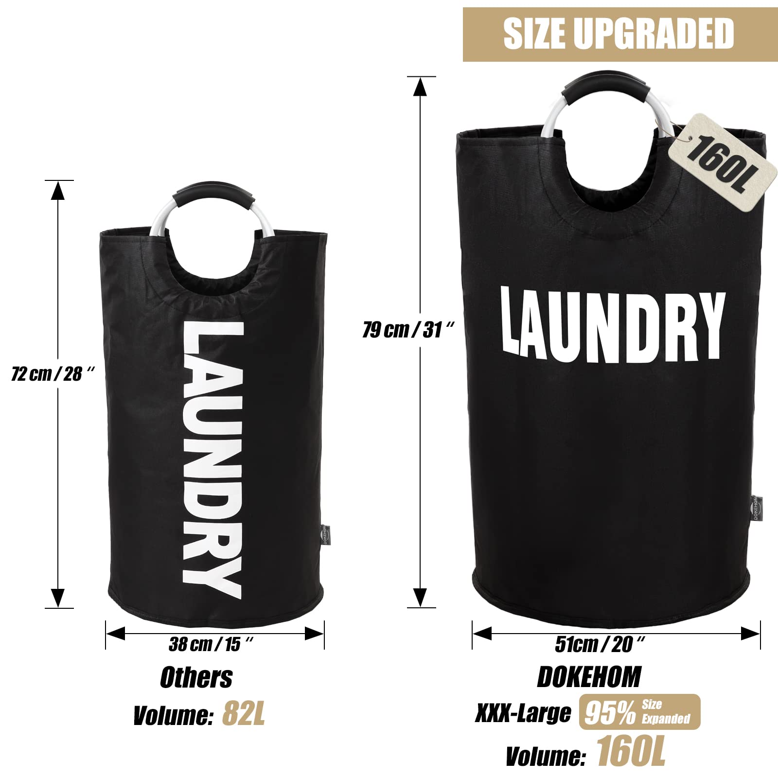 DOKEHOM 160L XX-Large Laundry Basket (7 colors)  collapsible Laundry Bag  Foldable Laundry Hamper  Folding Washing Bin (Black  XXL)