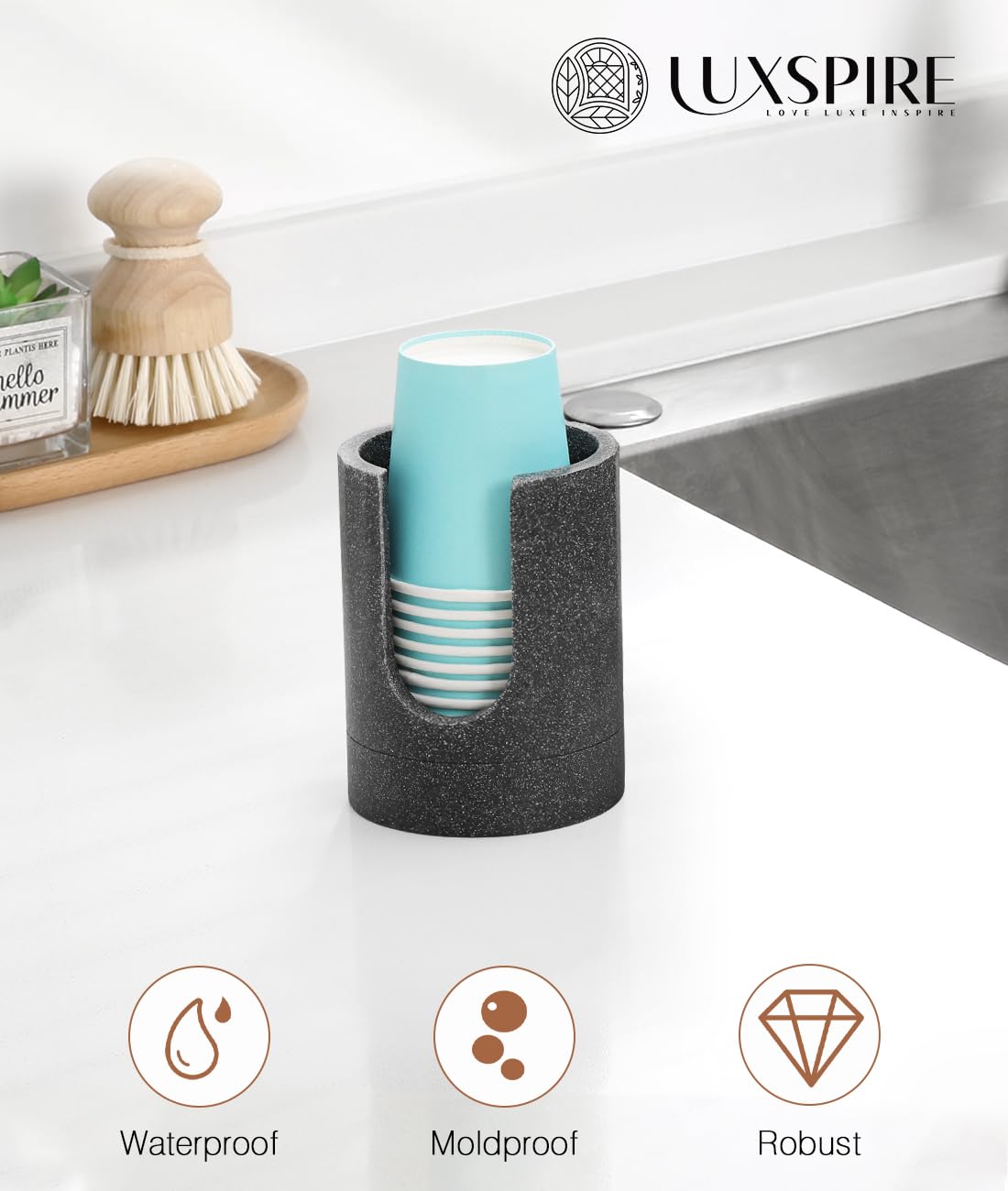 Luxspire Bathroom Cup Dispenser, 3Oz Dixie Cup Dispenser, Resin Dixie Cup Holder, Disposable Paper Cup Holder For Bathroom, Cott
