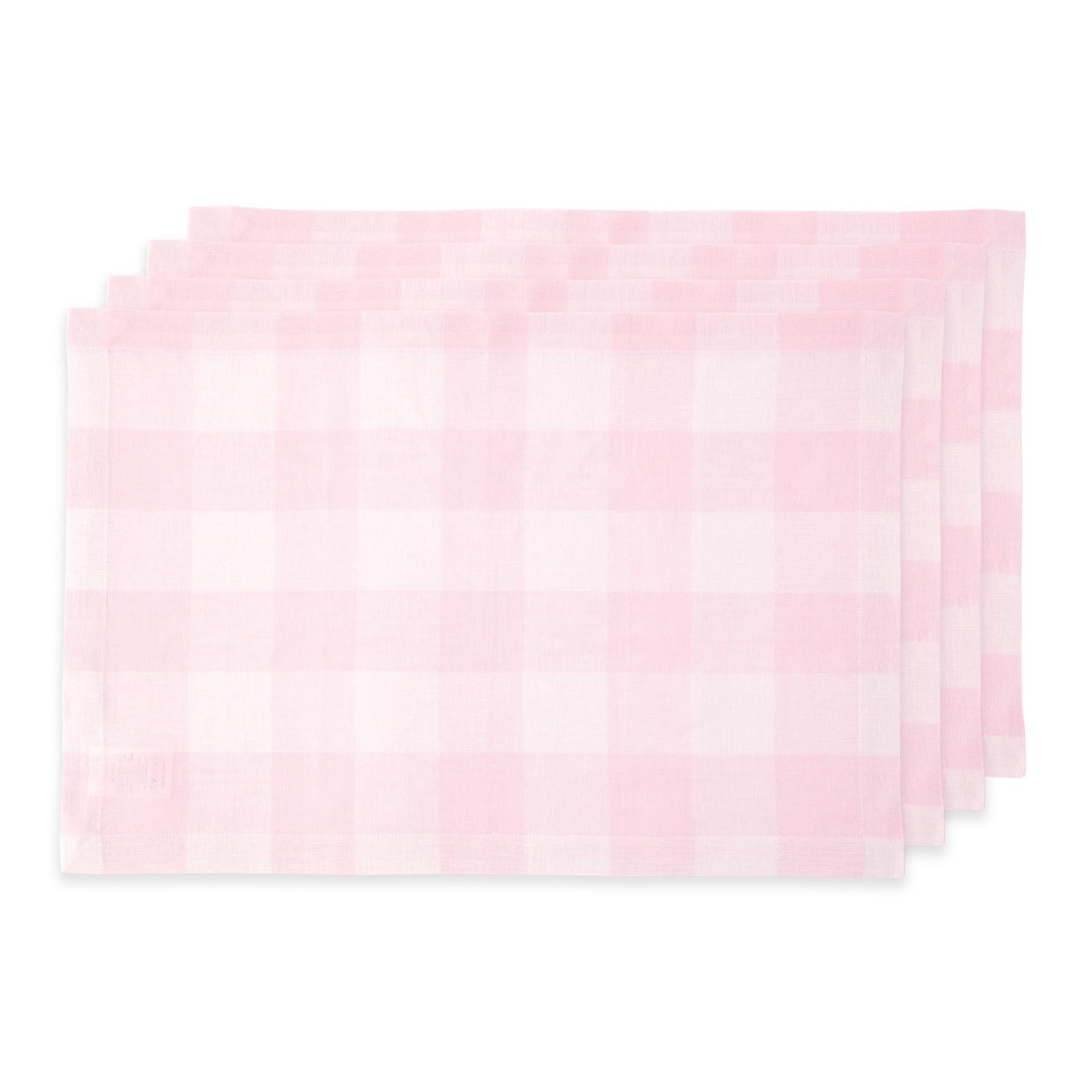 Solino Home Buffalo Check Linen Placemats 19'' L X 14'' W Inch - 100% Pure Linen Marshmellow Pink Plaid Cloth Placemats Set Of 4