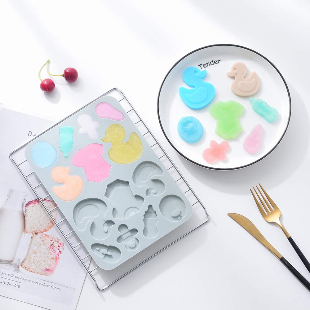 2 Pack Cute Baby Silicone Molds, 3D Baby Shower Themed Baking Mould, Cake Border Fondant Molds Cake Decorating Tools For Chocola