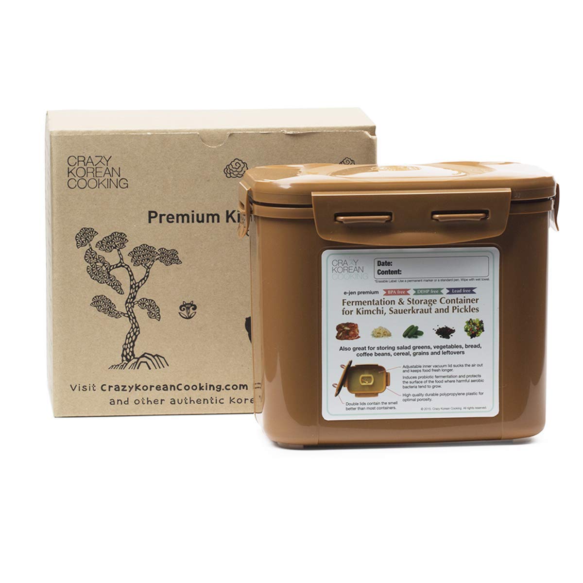 Crazy Korean Cooking Premium Kimchi, Sauerkraut Fermentation And Storage Container With Inner Vacuum Lid (0.4 Gal Sandy Brown (1