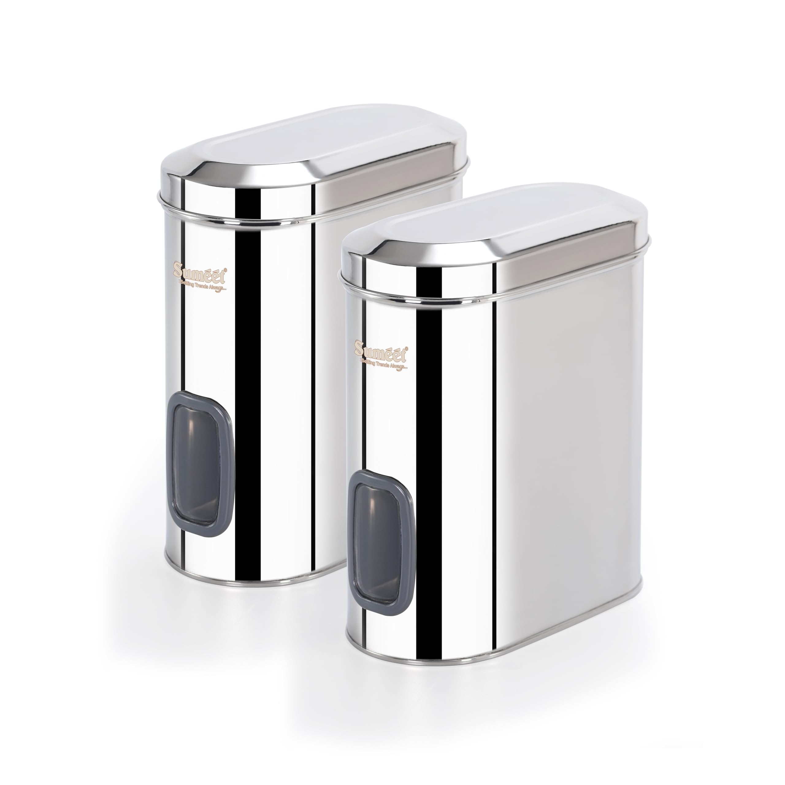 Sumeet Isi Certified Stainless Steel Capsul Canister Container For Kitchen Storage With See Through Window - Set Of 2 Pcs - 2600Ml  Silver