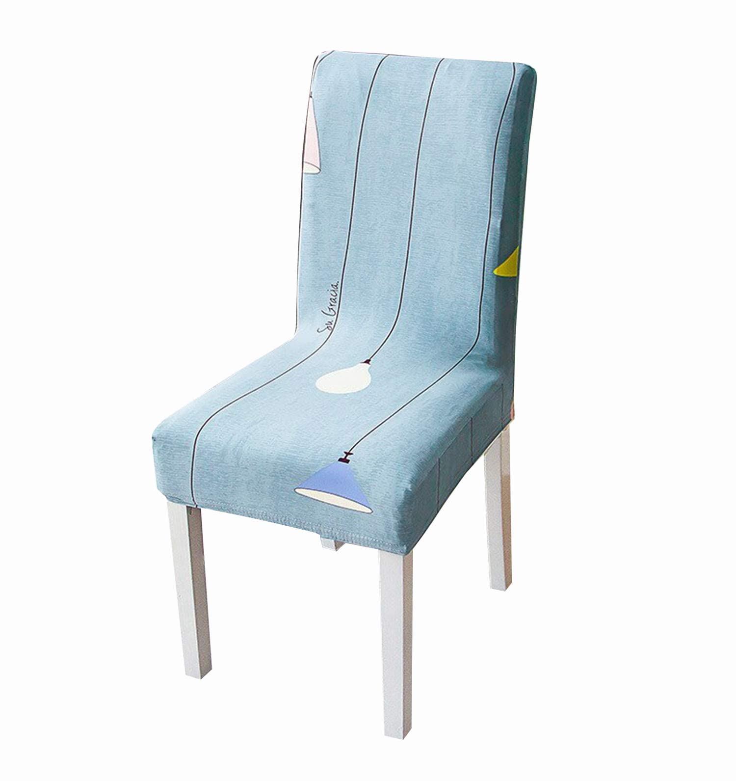 House Of Quirk Elastic Chair Cover Stretch Removable Washable Short Dining Chair Cover Protector Seat Slipcover - Blue Lamp Prin