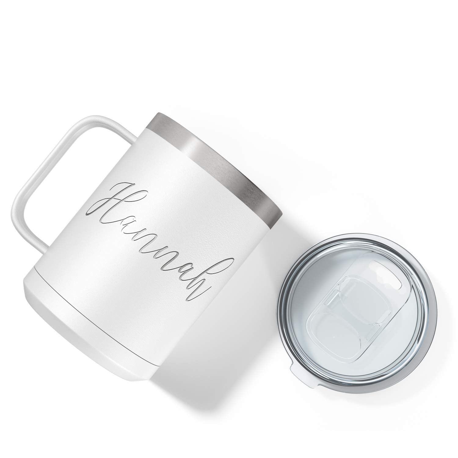 Personalized Coffee Mug White Matte Finish 15 oz with Handle Custom Engraved Gift Stainless Steel Vacuum Insulated Cup