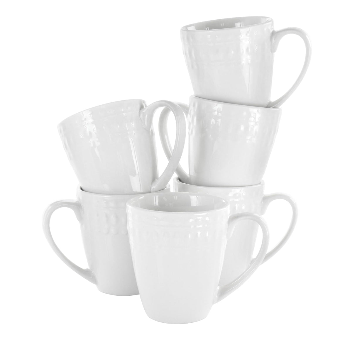 Elama Cara 6 Piece Porcelain Cup Set In White, Fine Porcelain