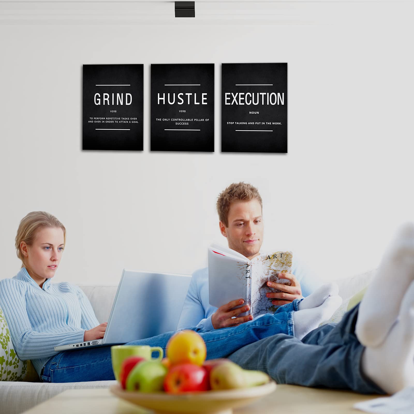 Kawahone Grind Hustle Execution Quotes Framed Wall Art, Inspirational Painting Prints Poster Wall Decor Motivation Canvas Entrep