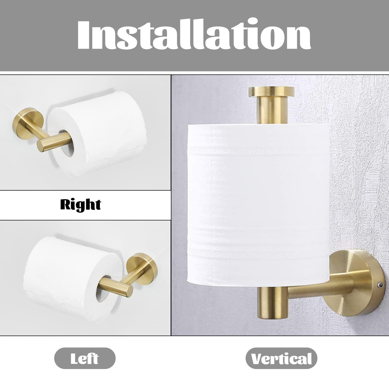 WEIKO Gold Bathroom Hardware  Toilet Paper Holder Towel Ring and Robe Hook Brushed Gold Bathroom Accessories Set Wall Mount 3 Pieces Stainless Steel