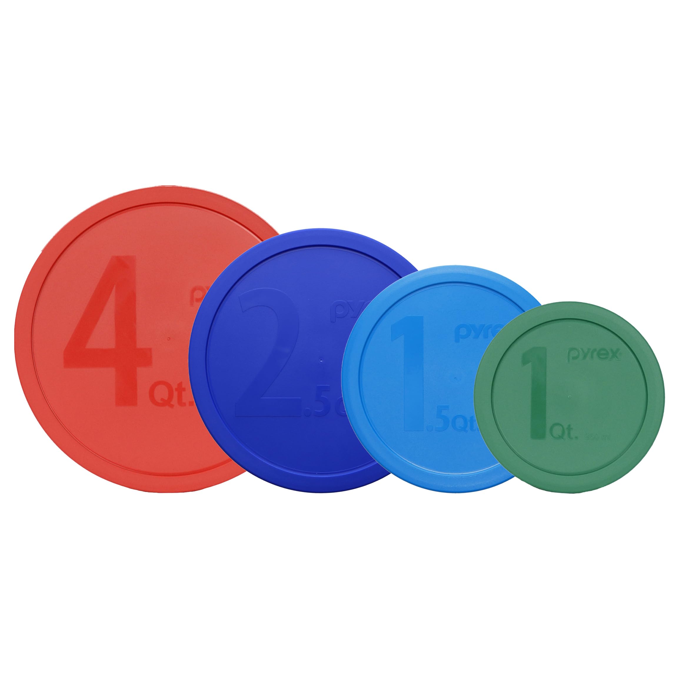 Pyrex 322-PC Green 1qt, 323-PC Marine Blue 1.5qt, 325-PC Cadet Blue 2.5qt, and 326-PC Red 4qt Mixing Bowl Lids - Made in the USA