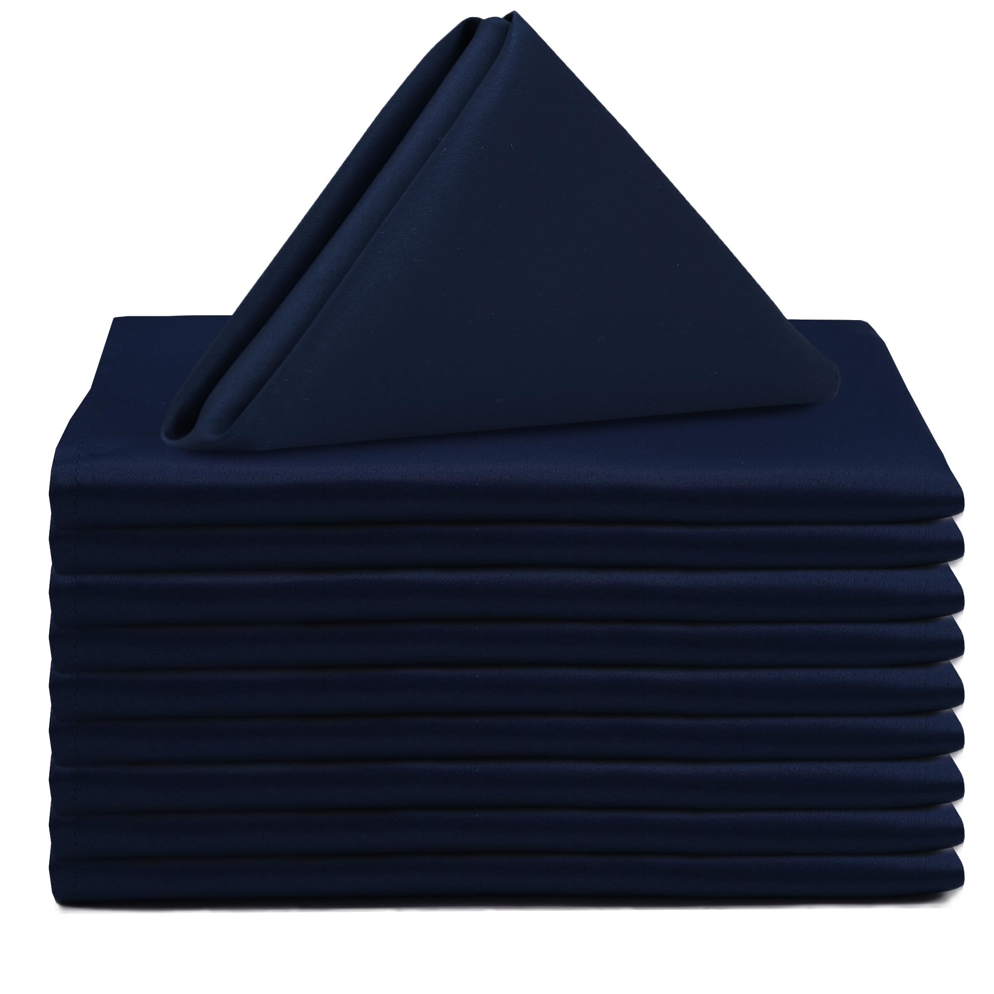 YOUR CHAIR COVERS  10 Pack 20 Inch LAmour Satin Napkins Navy Blue, Oversized, Double Folded and Hemmed Table Napkins for Resta
