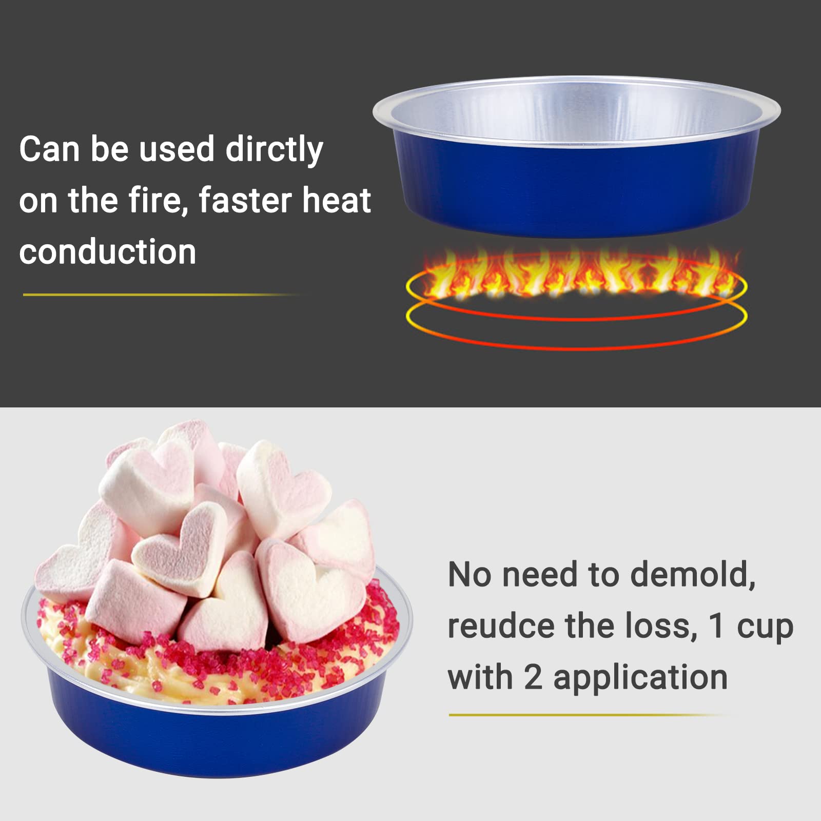 Beasea Mini Tart Pan 20 Pack With Lids, 4 Inch 8Oz Jewelry Blue Disposable Aluminum Baking Foil Tins Small Round Container For I