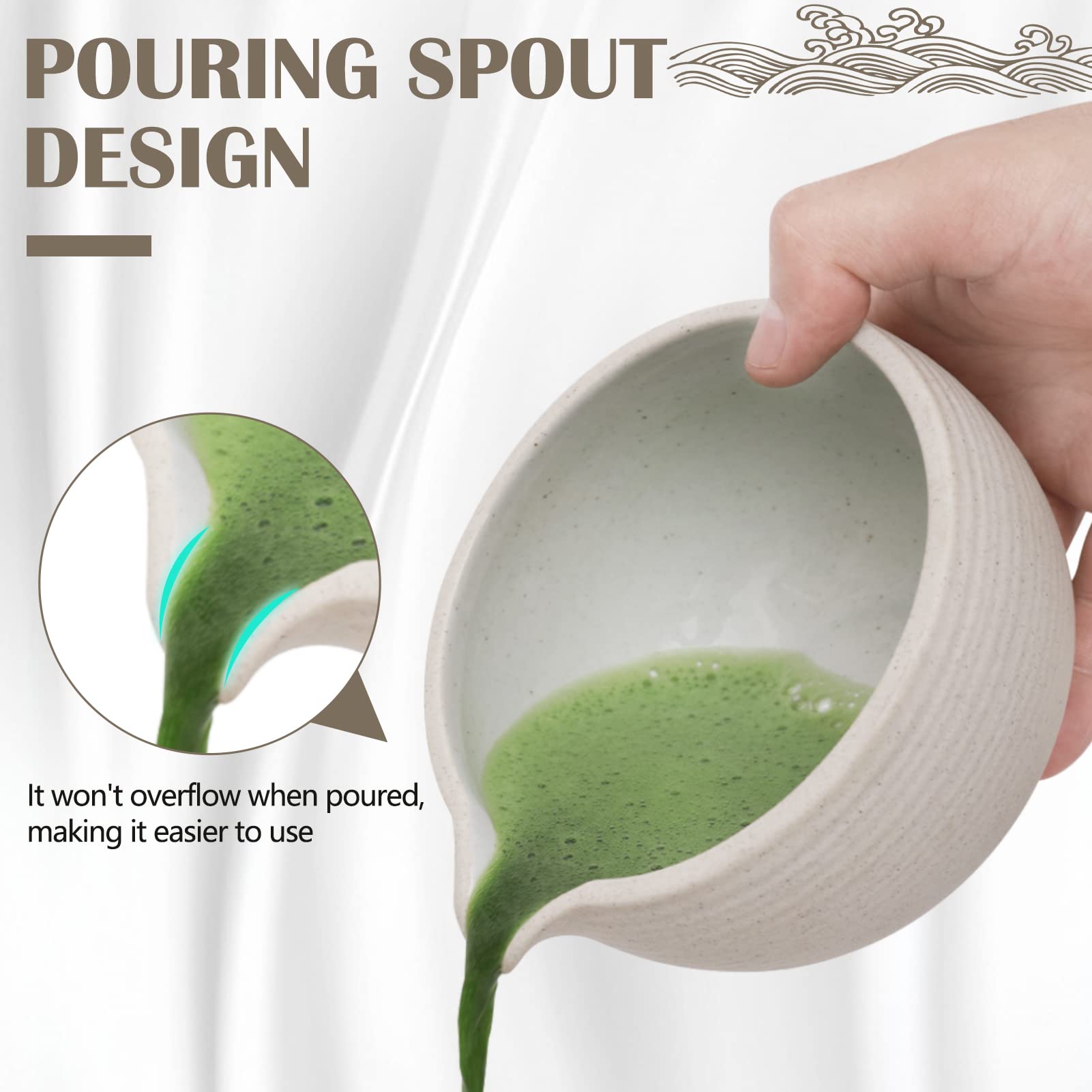 Artcome Japanese Matcha Tea Set, Bowl With Pouring Spout, Whisk, Tea Scoop, Ceramic Whisk Holder, Matcha Powder Caddy, Handmade