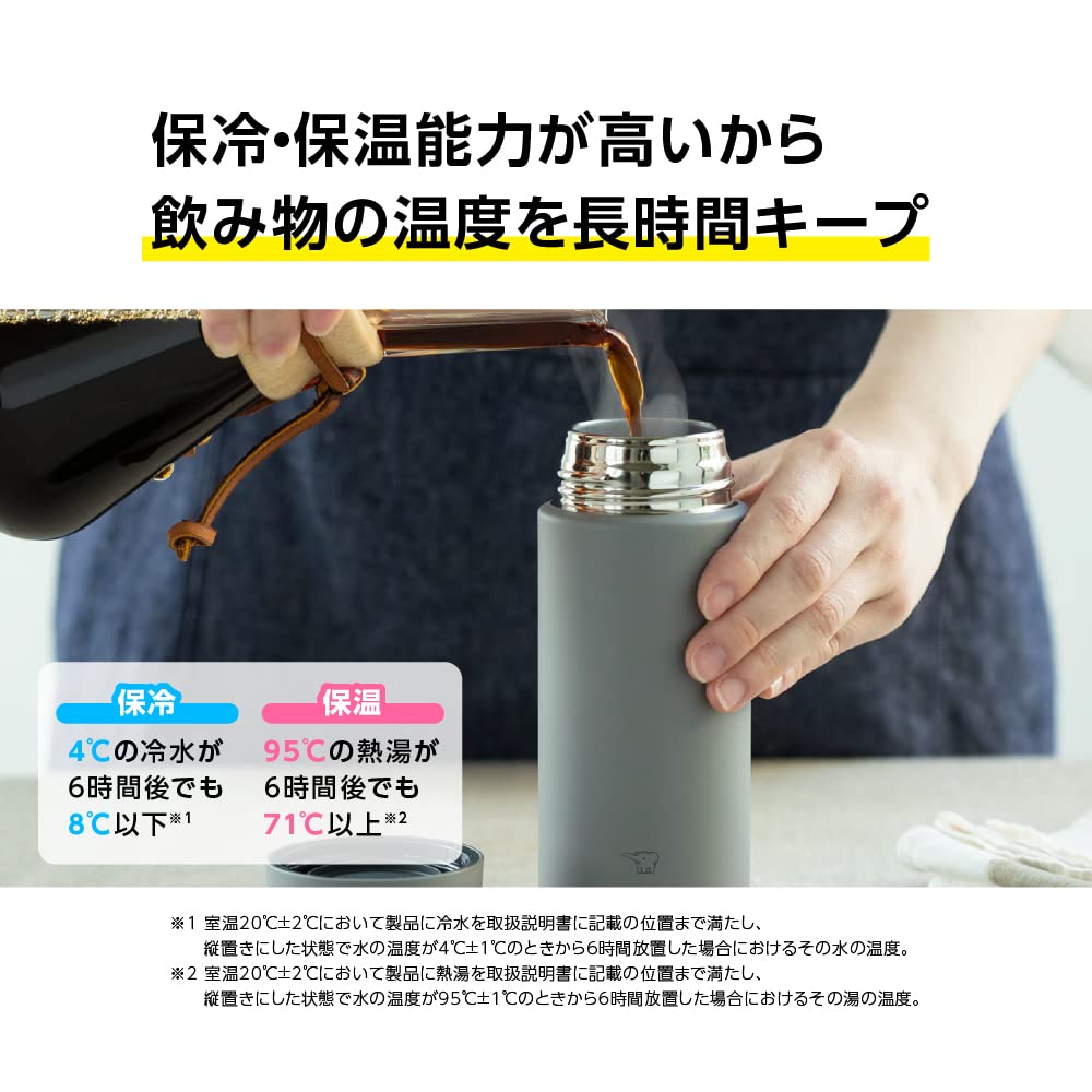 Zojirushi Mahobin Water Bottle, Seamless 16.9 Fl Oz (480 Ml), Screw Stainless Steel Mug, Medium Gray, Integrated Strainer And Wa