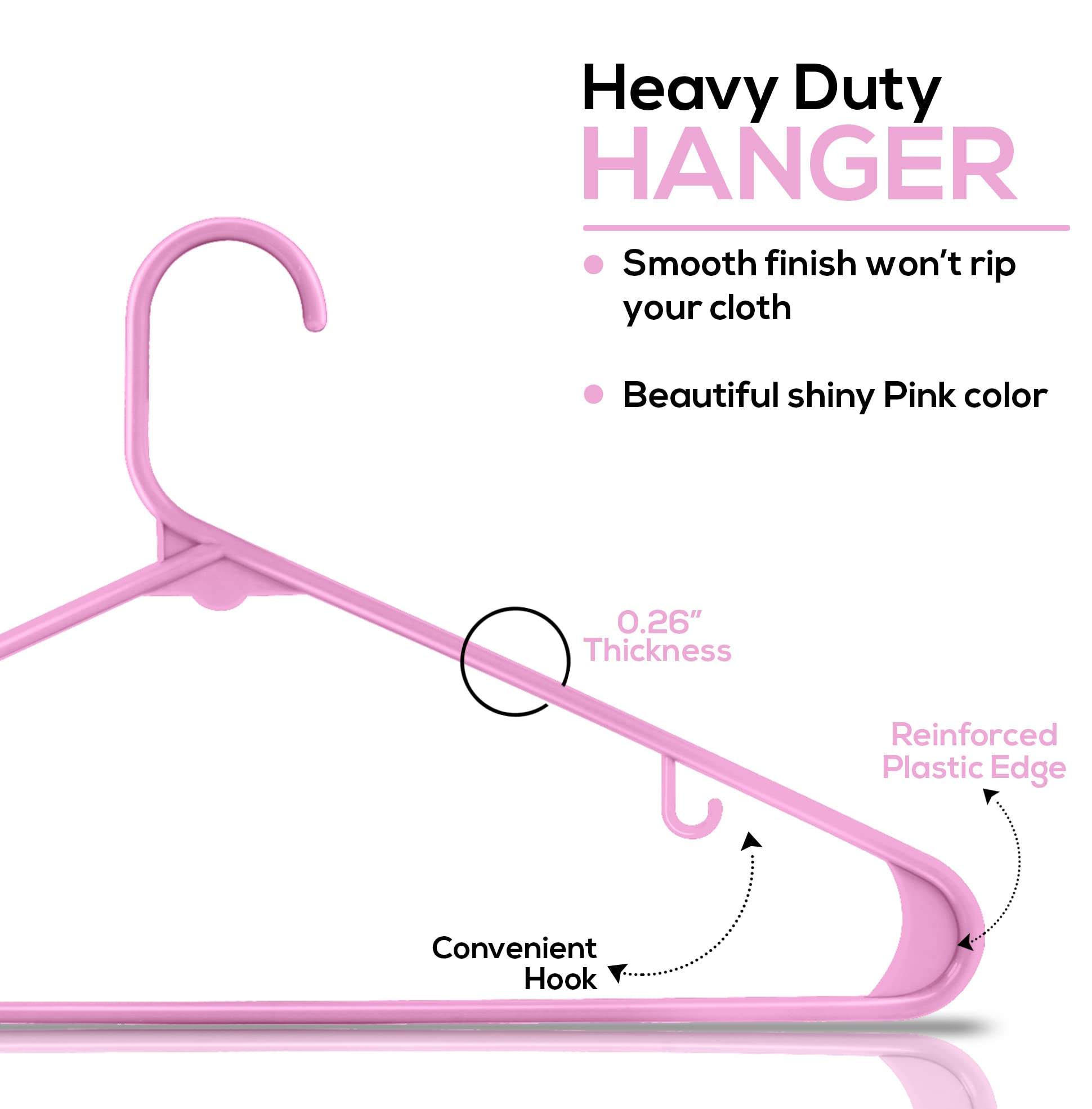 Utopia Home Plastic Hangers 30 Pack - Clothes Hanger with Hooks - Durable & Space Saving Coat Hanger - Heavy Duty Pink Hangers for Coats  Skirts  Pants  Dress  Etc.