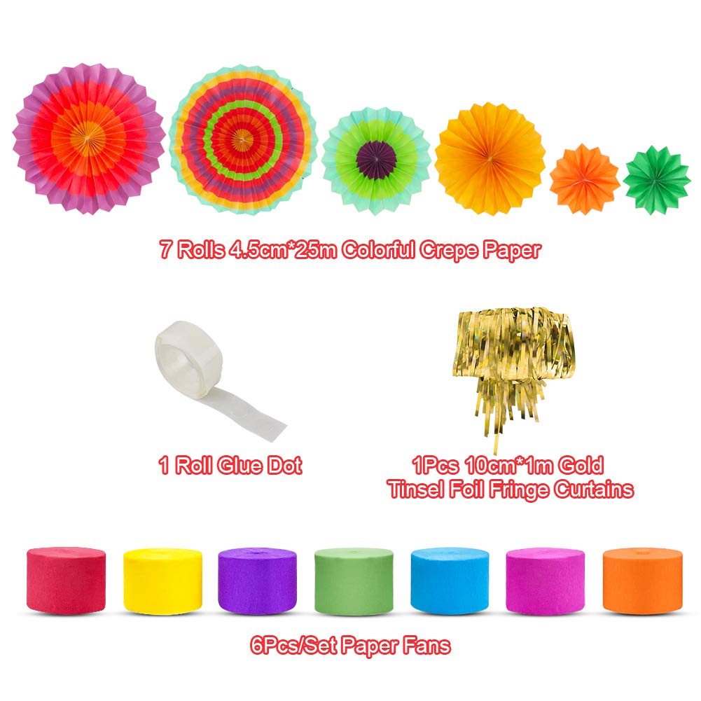 Mexican Fiesta Theme Party Backdrop with Fiesta Paper Fans  Mexican Fiesta Cinco De Mayo Party Decorations Streamer Backdrop for Taco Party Wedding Bridal Baby Shower Birthday Supplies