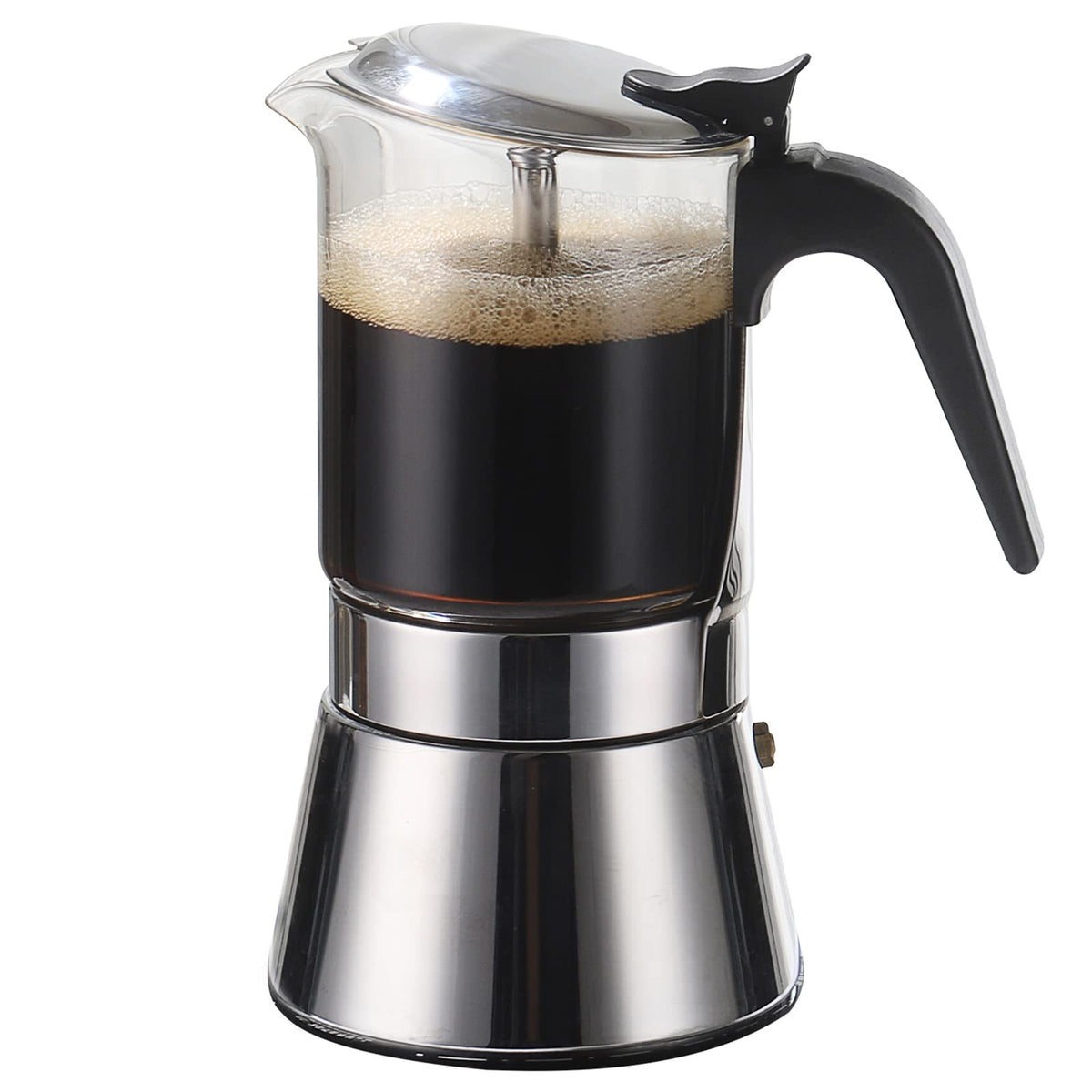 Sixaquae Stovetop Espresso Maker, Crystal Glass-Top & Stainless Steel Espresso Moka Pot,Classic Italian Coffee Maker(360Ml)