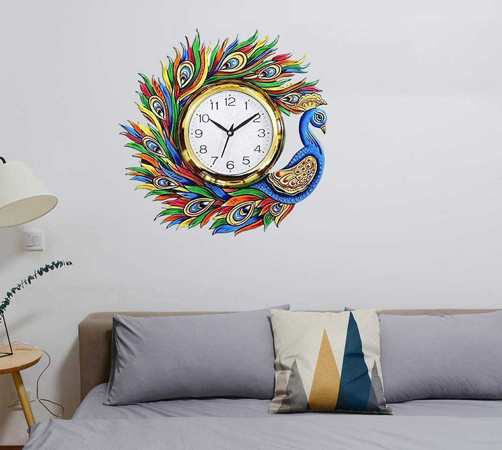 Capio Art Wooden Handicraft Handmade Hand Printed Animals Antique Design Wall Clock For Home, Living Room And Office Decor (Mult