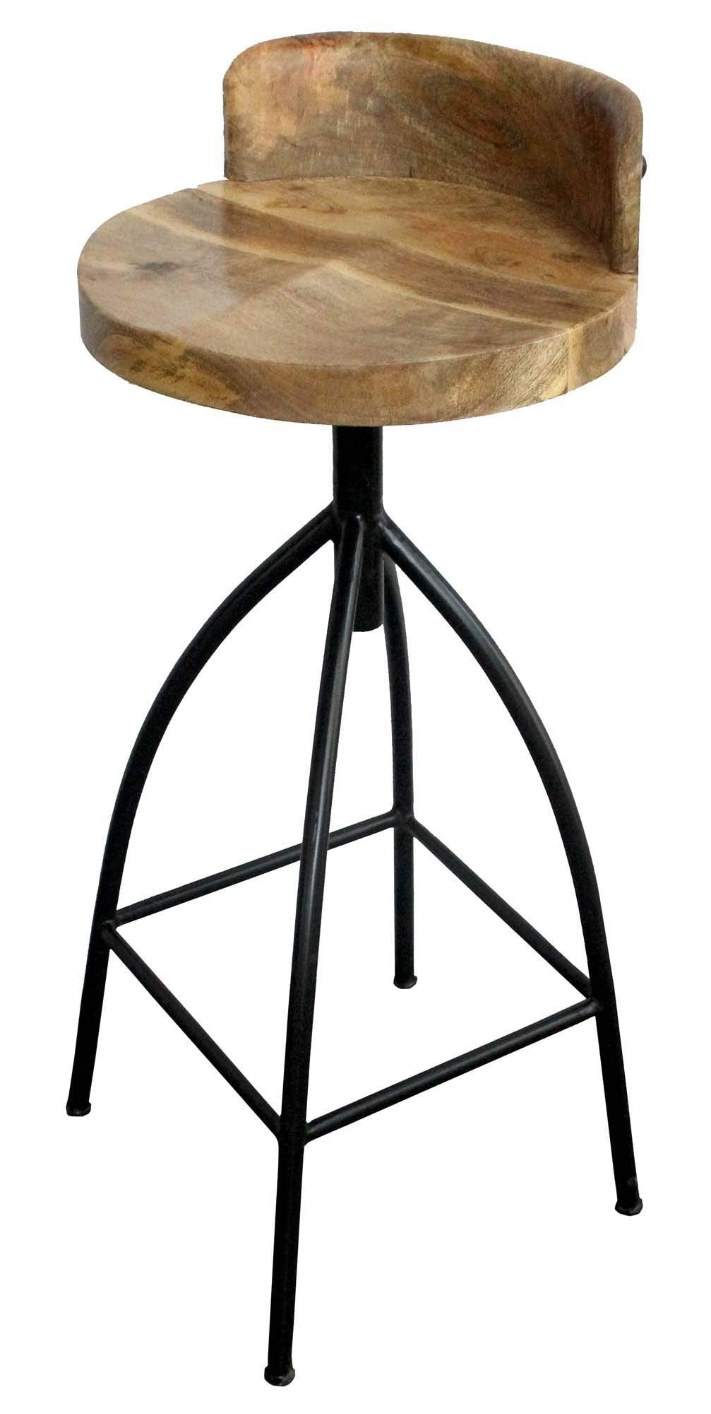 Benzara Industrial Style Adjustable Swivel Bar Height Stool with Backrest, Brown and Black