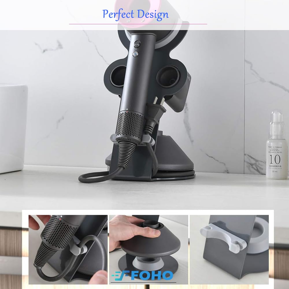 Hair Dryer Holder compatible for Dyson Supersonic  Magnetic Stand Holder with Power Plug cable Organizer  Aluminum Alloy Bracket  Bathroom Organizer compatible for Dyson Supersonic Hair Dryer  Diffuser and Nozzles