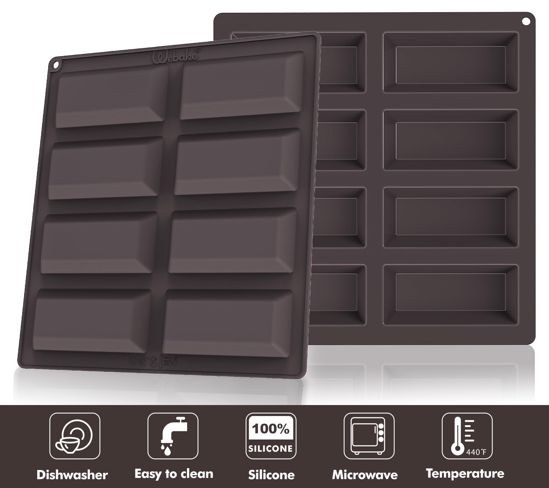 Webake Financier Cake Pan, 8 Cavity Silicone Financier Mold Non Stick Muffin Pan For Biscuits Cookies Bakeware For Oven Baking (