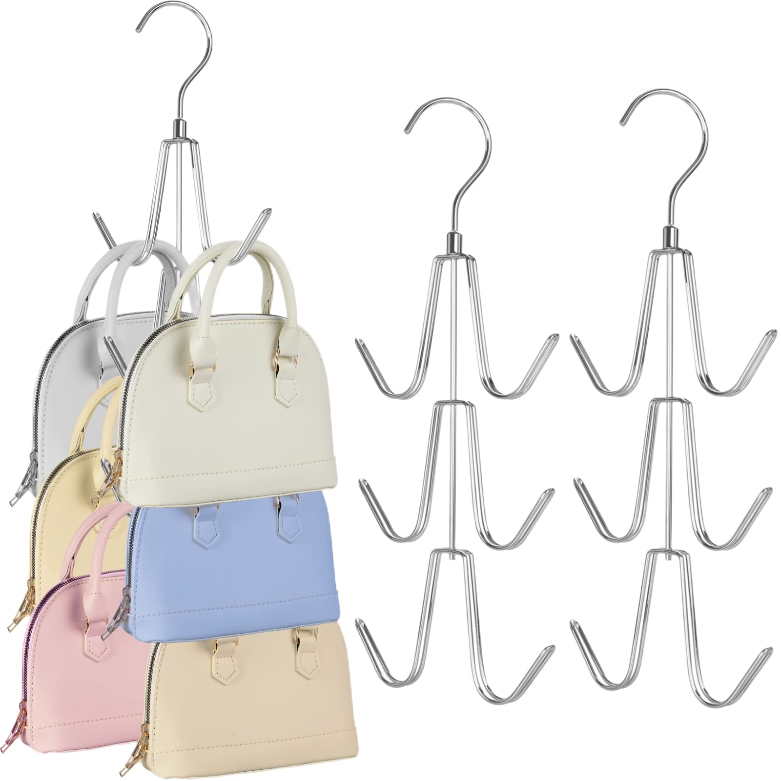 Topia Hanger Purse Hanger Organizer For Closet, 2-Pack Handbag Organizer Hanger, 360Swivel Metal Purse Hooks, Bag Rack, Belt Org