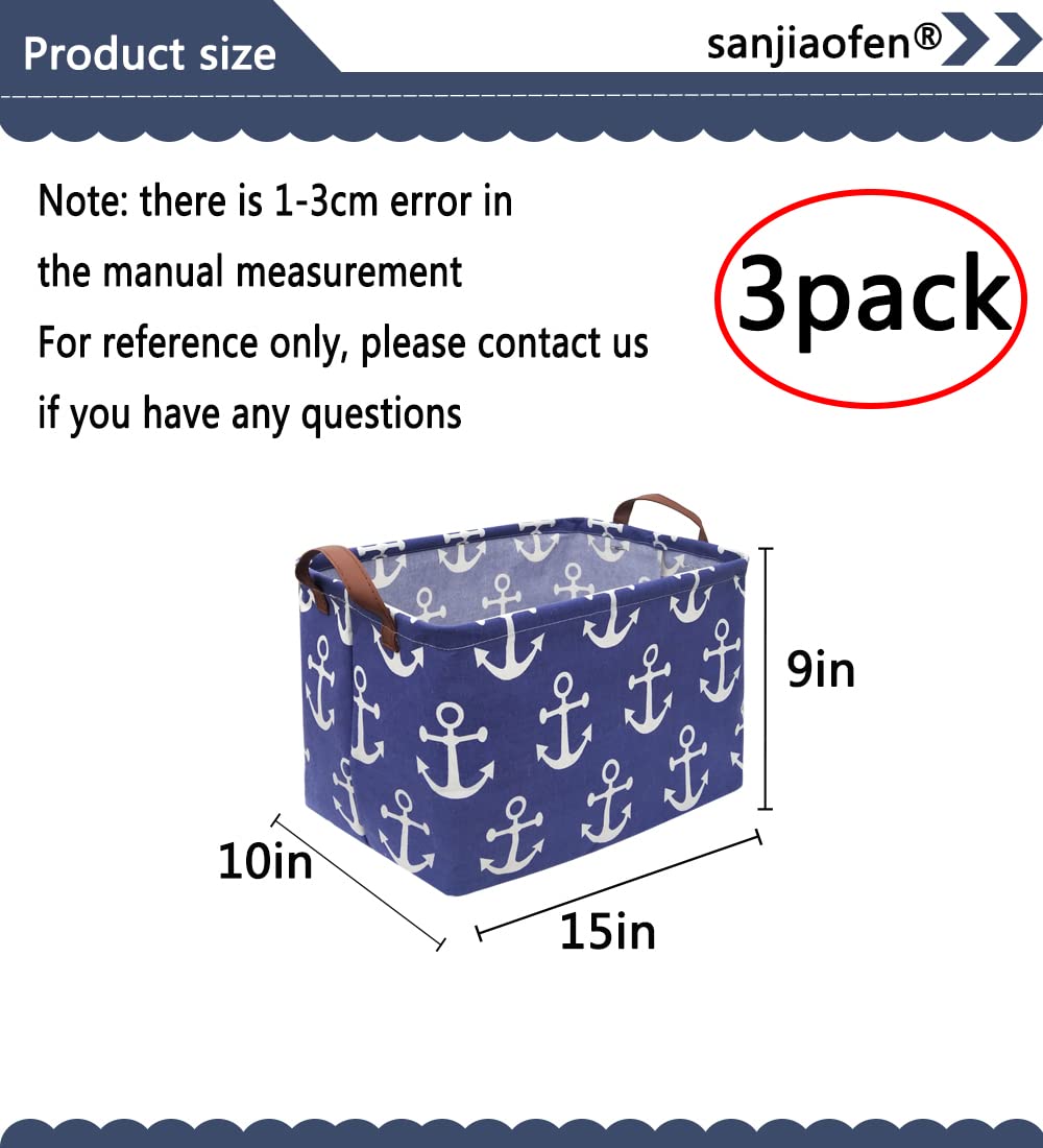 Sanjiaofen 3Pack Rectangular Canvas Storage Bins,Waterproof Storage Basket,Collapsible Toy Organizer Bin With Handles For Clothe