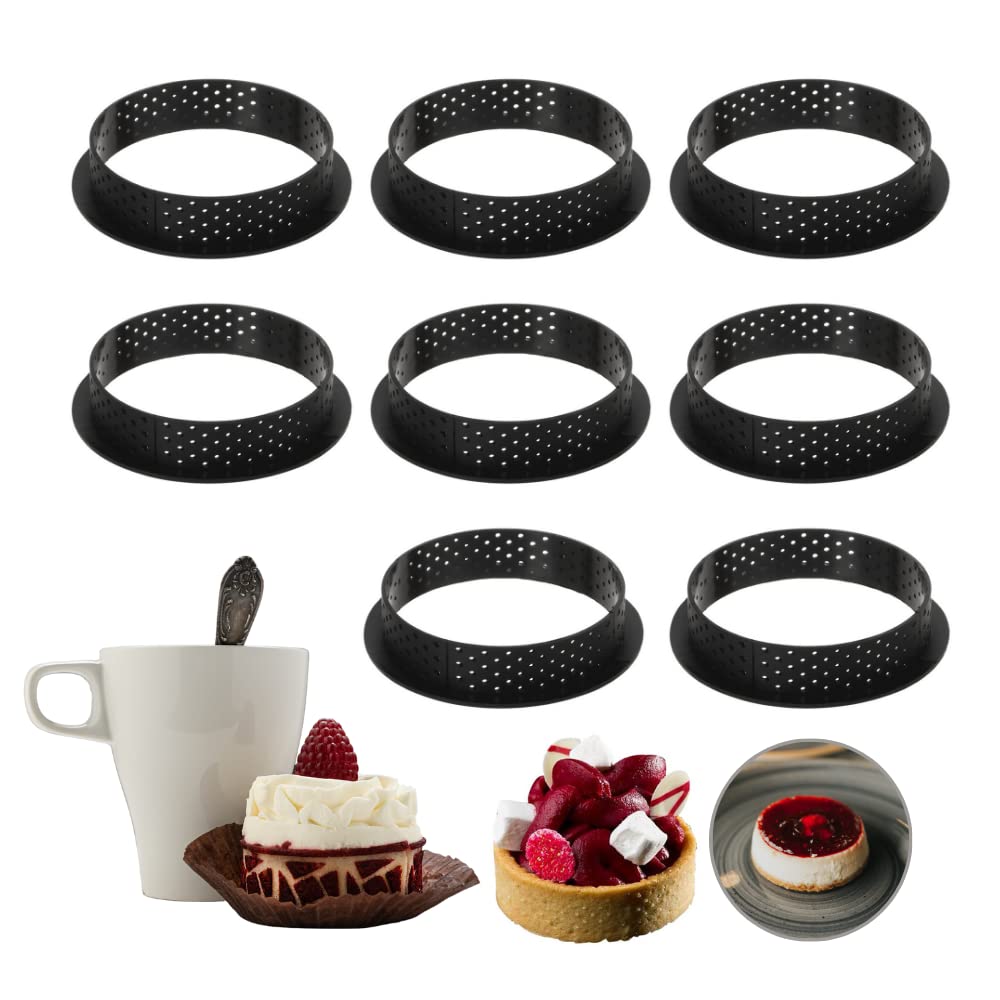 FOVIUPET Round Tart Rings Tart Bottom Tower Cake Ring Mold Non Stick Perforated Tart Rings for Mousse Cheese Cake Muffin Pie Kit