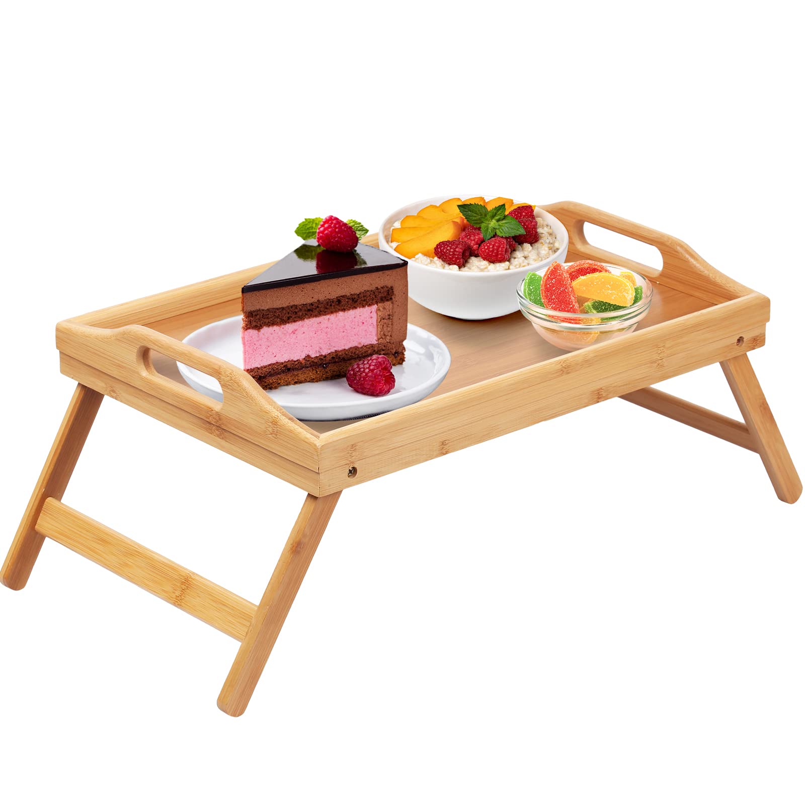 Bed Tray Table Folding Legs With Handles Breakfast Tray For Sofa Eating,Drawing,Platters Bamboo Serving Lap Desk Snack Tray