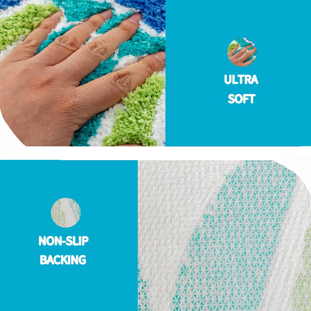 Cute Mermaid Bath Mat Funny Blue Ocean Fish Mermaid Scales Tail Shape Bath Rugs For Bathroom Non-Slip Soft Thick Microfiber Abso