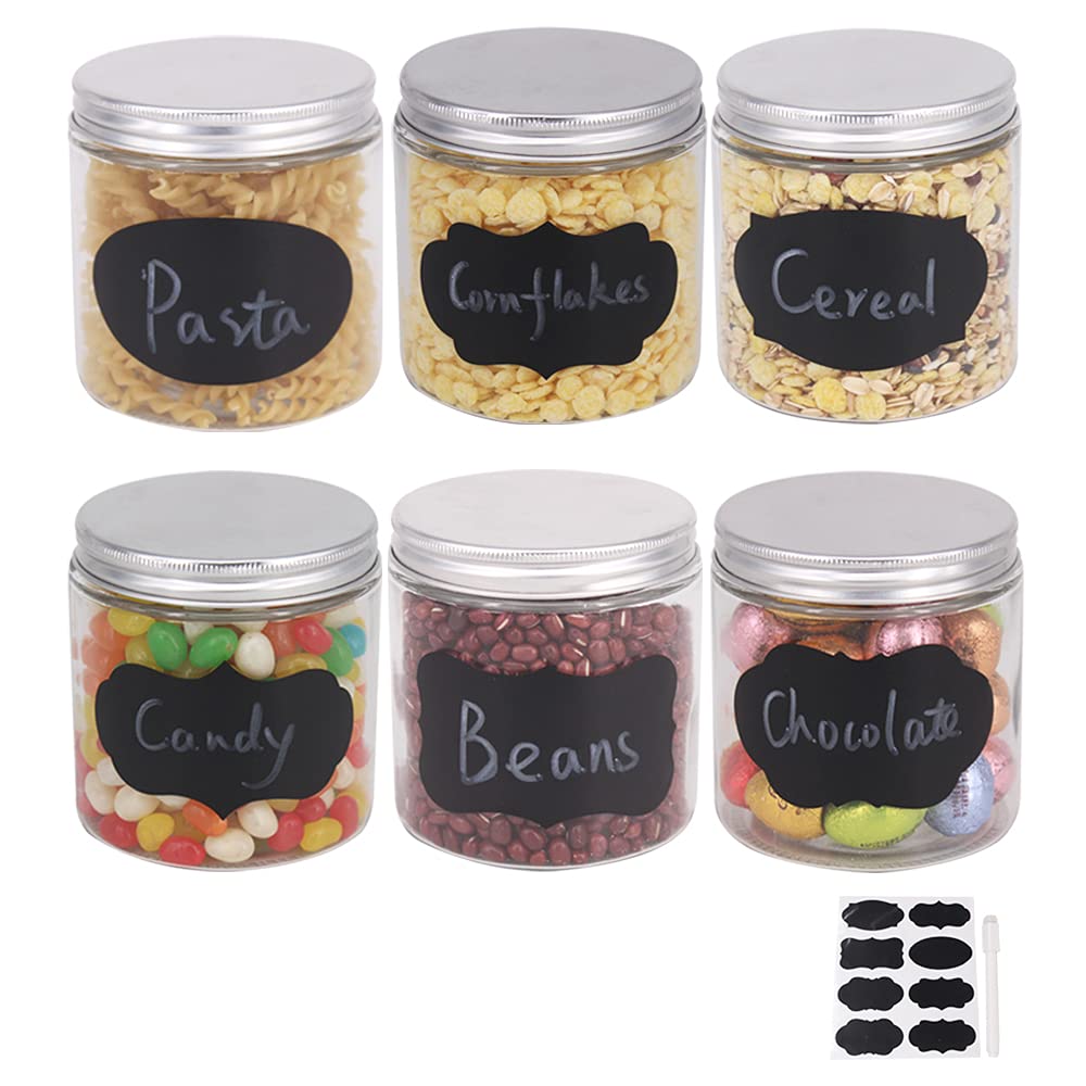 Bpfy 6 Pack 16 Oz Glass Jars With Lids, 8 Chalk Labels, 1 Pen, Food Storage Jars, Glass Kitchen Canisters Cabinet, Pantry Organi