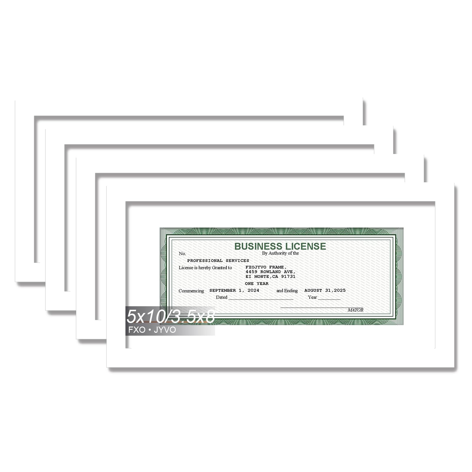 Fxojyvo White 5x10 Frame Set of 4, Display Business License 3.5x8 with Mat or Picture 5x10 Without Mat Desktop or Wall for Licen