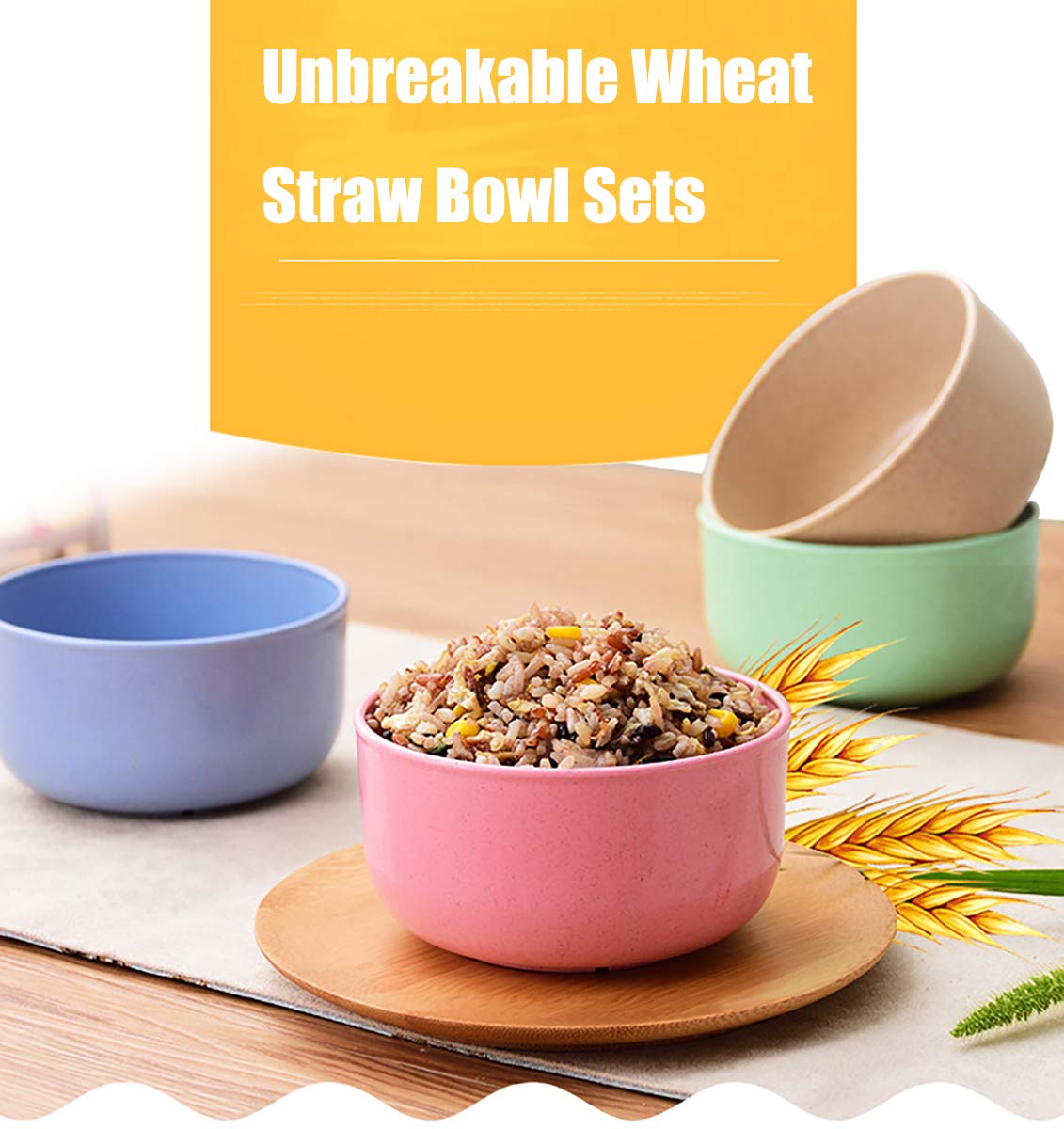 Nicunom 12 Pack Cereal Bowls, 15 Oz Unbreakable Wheat Straw Bowl Sets - Lightweight Noodle Soup Rice Salad Bowls Dishwasher Micr