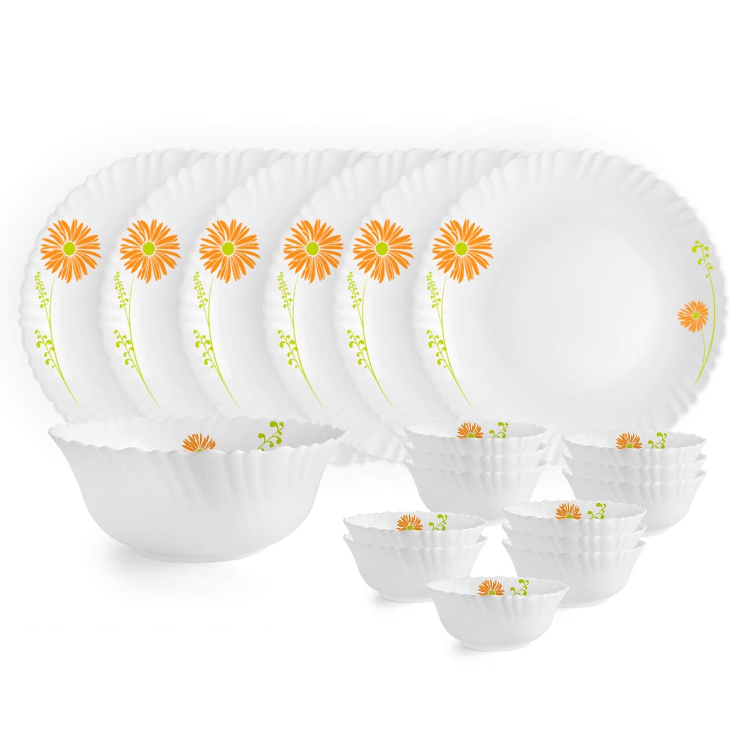 Cello Opalware Dazzle Livid Lilac Floral Dinner Set, 19Pcs, White