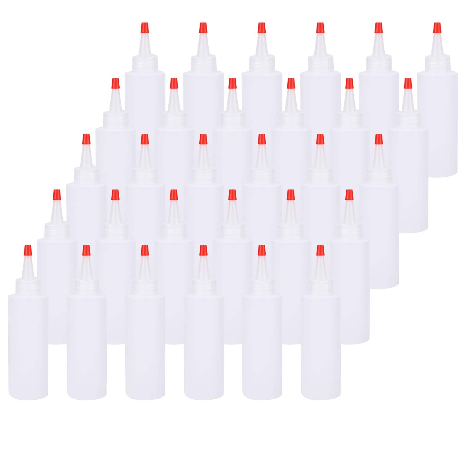 Bekith 30 Pack Small Plastic Squeeze Condiment Bottles With Red Tip Cap, 4 Ounce Squirt Bottle For Ketchup, Bbq, Sauces, Syrup,