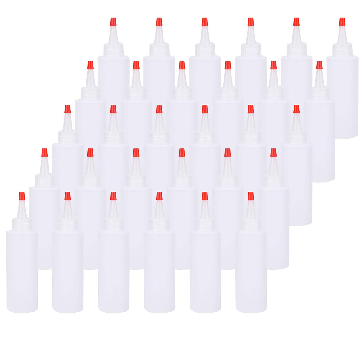 Bekith 30 Pack Small Plastic Squeeze Condiment Bottles With Red Tip Cap, 4 Ounce Squirt Bottle For Ketchup, Bbq, Sauces, Syrup,